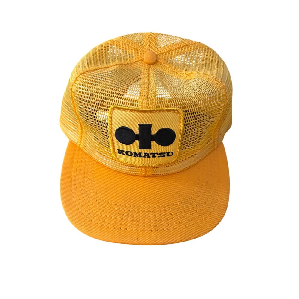 VTG 80s Komatsu Tonkin Equipment yellow Trucker Farmer Snapback PATCH MESH HAT